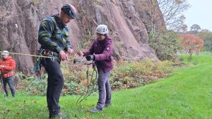 Abseiling past a knot, Auchinstarry, JMCS Glasgow