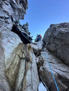 Lee climbing the the plane pitch in fuselage gully, Beinn Eighe