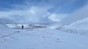 Easter Meet Naismith Hut Elphin JMCS Glasgow. Descending Col between Crainstackie and Beinn Spionnaidh